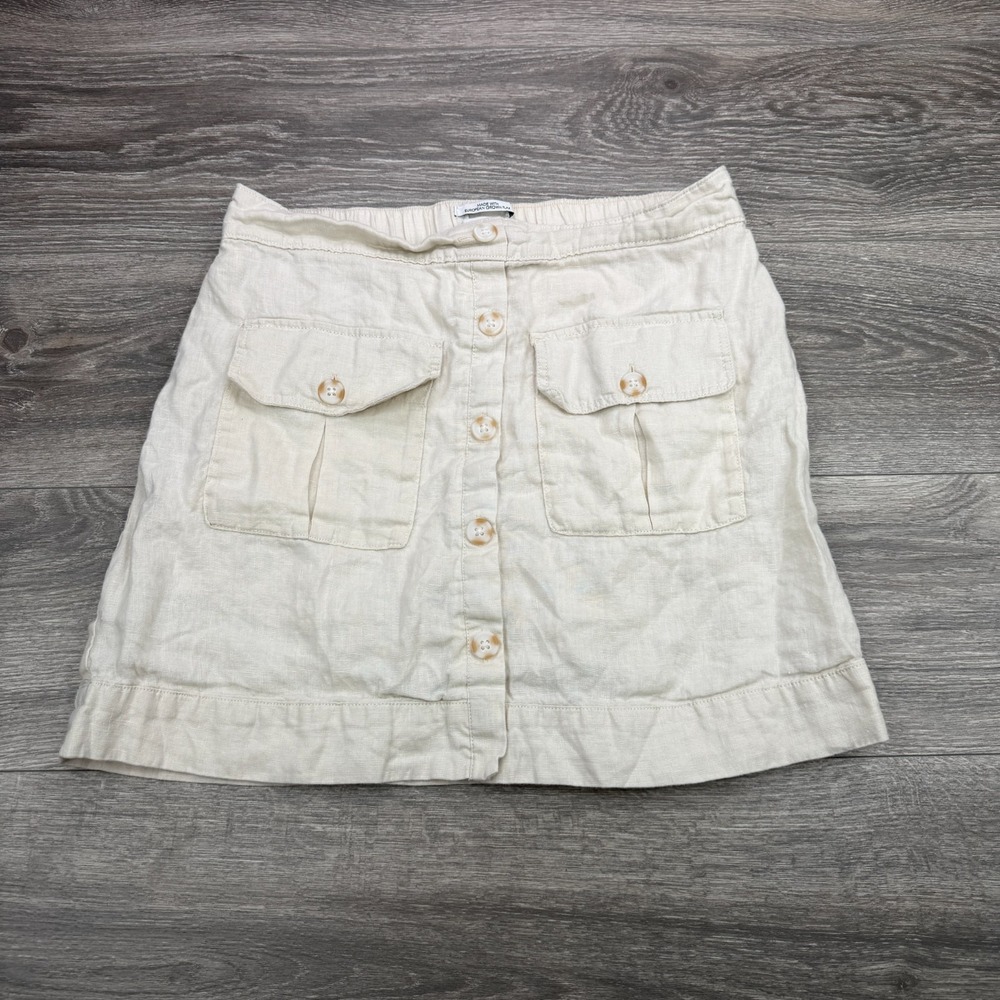 Nicole Miller Skirt Womens Medium Beige Linen Safari Cargo Pocket Button Front